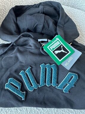 Puma Black Hoodie with Teal Chenille Logo - Kids